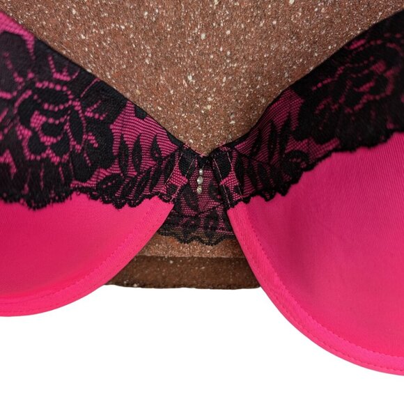 38 D Hot Pink Black Lace Underwire Rhinestone Detail - Picture 2 of 6